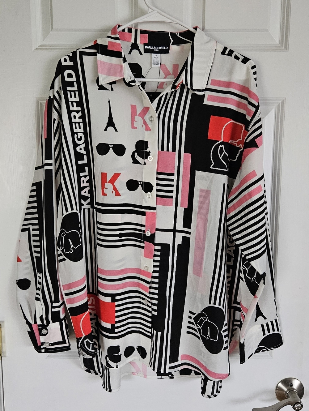 Karl Lagerfeld Black White Pink Graphic Print Paris Shirt